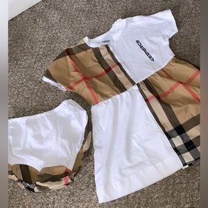 Burberry Check Panel Cotton Dress with Bloomers white
